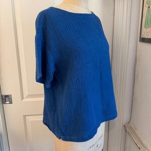 Eileen Fisher blue cotton gauze top